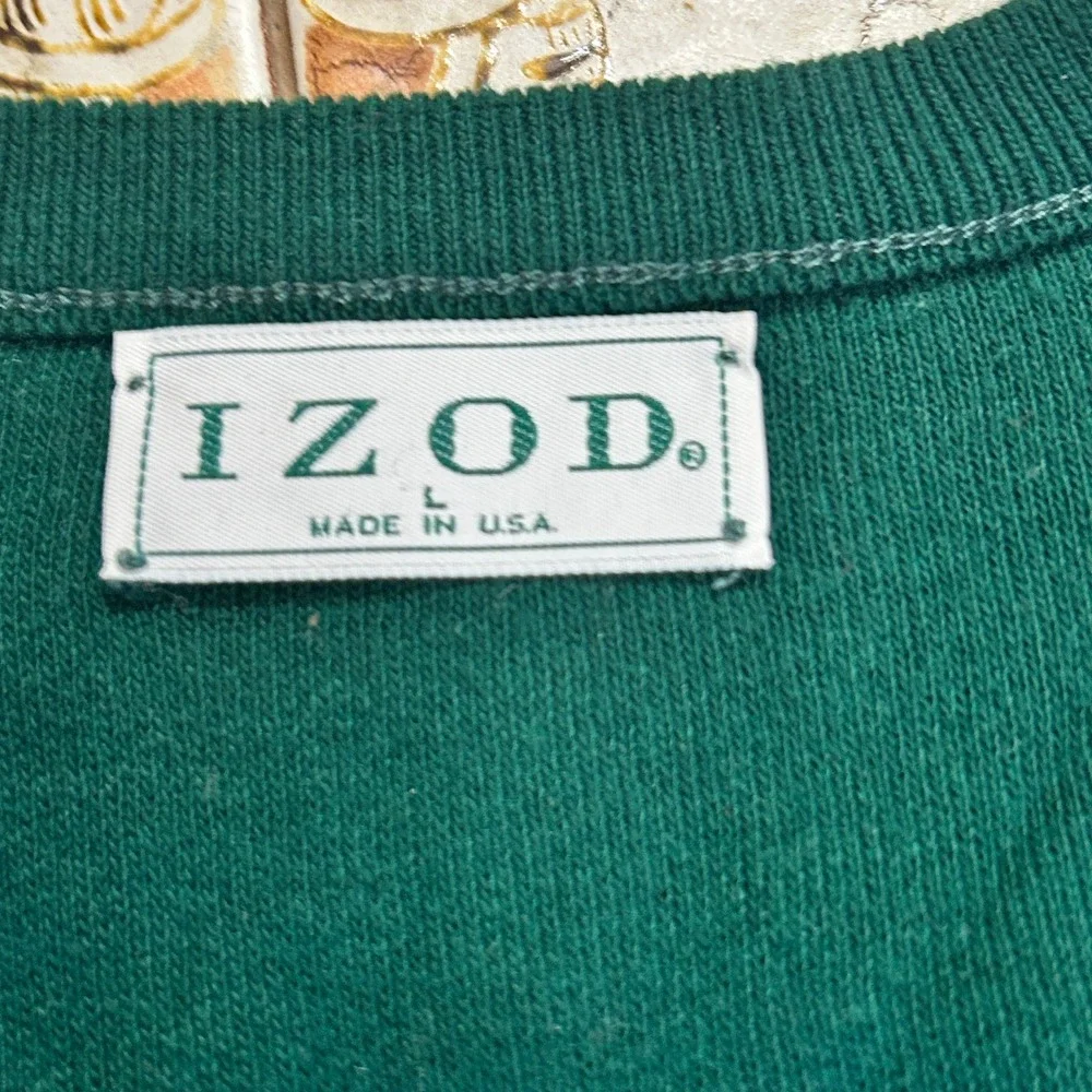 IZOD Mens‎ Green V Neck Long Sleeve Sweater Made in USA Size L